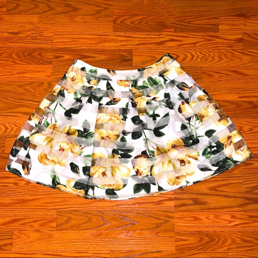 Papaya Yellow Peonies Mini Skirt